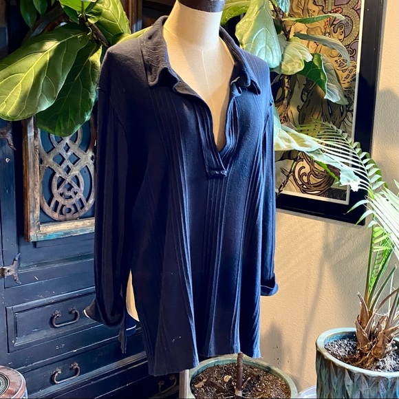 Free People Annie Ribbed Collar V Neck Pull Over Top - Picture 4 of 11